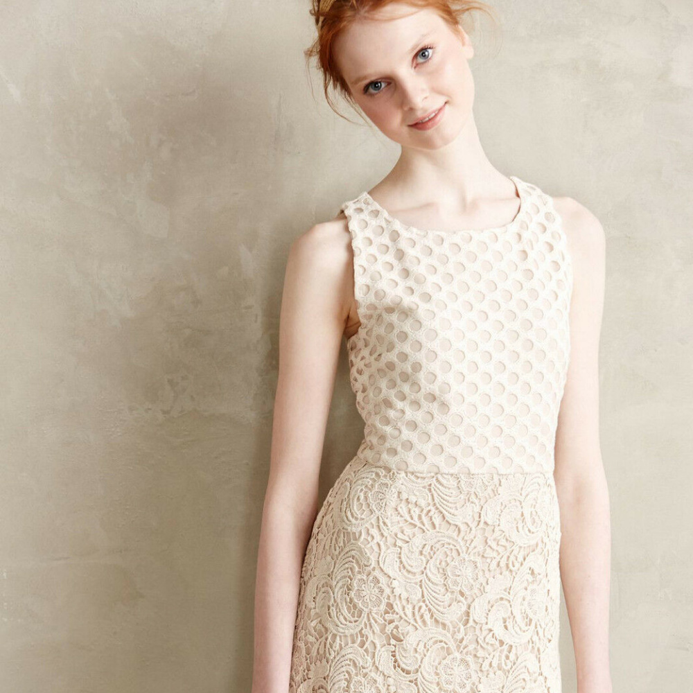 Anthropologie Needlework Sheath Ivory Wedding Bridal Cocktail Dress NEW size 14